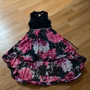 Speechless Velvet and Floral Kids Dress - Pink and Black